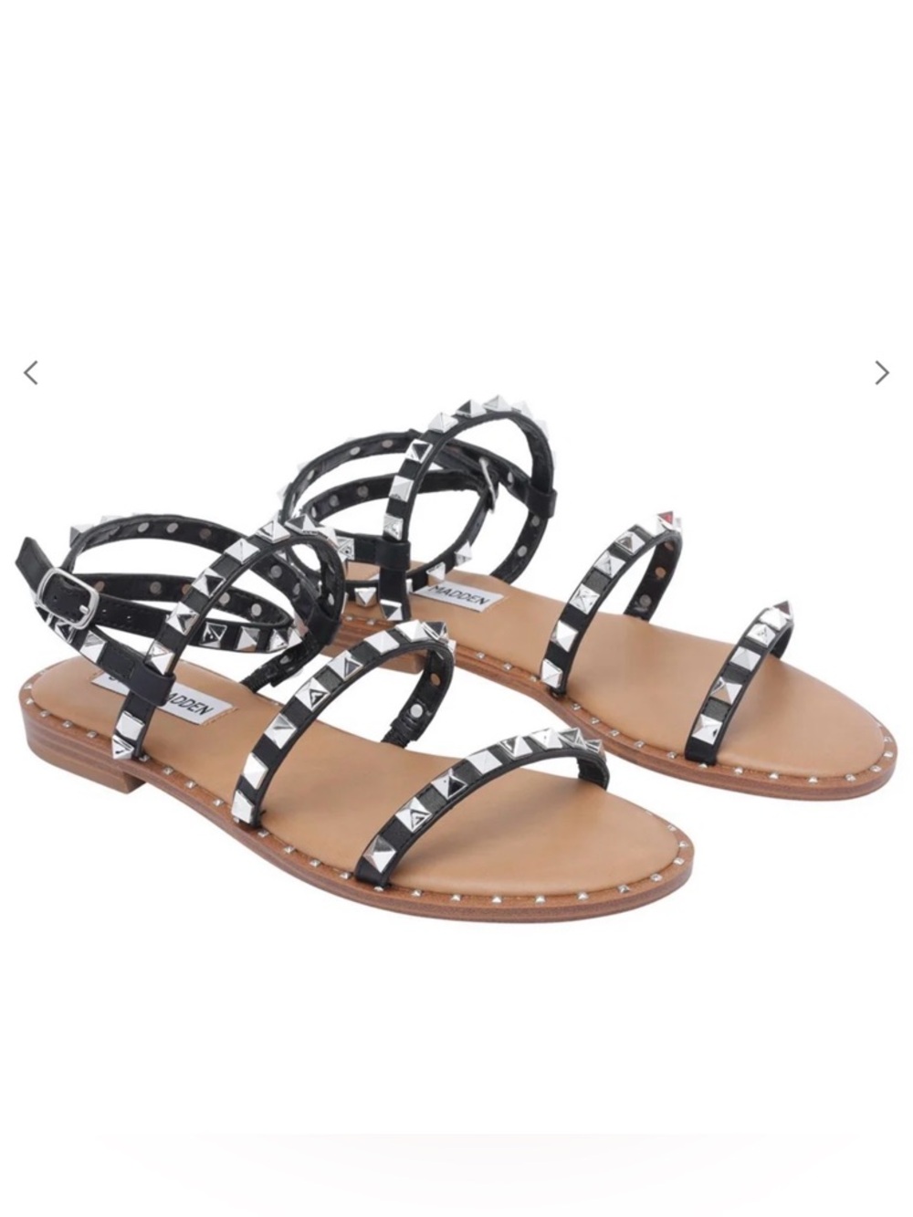 Steve Madden Black Pyramid Stud Leather Wrap Sandals